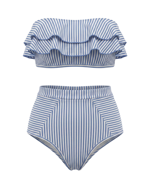 Bikini de Rayas Arcoíris con Cintura Alta