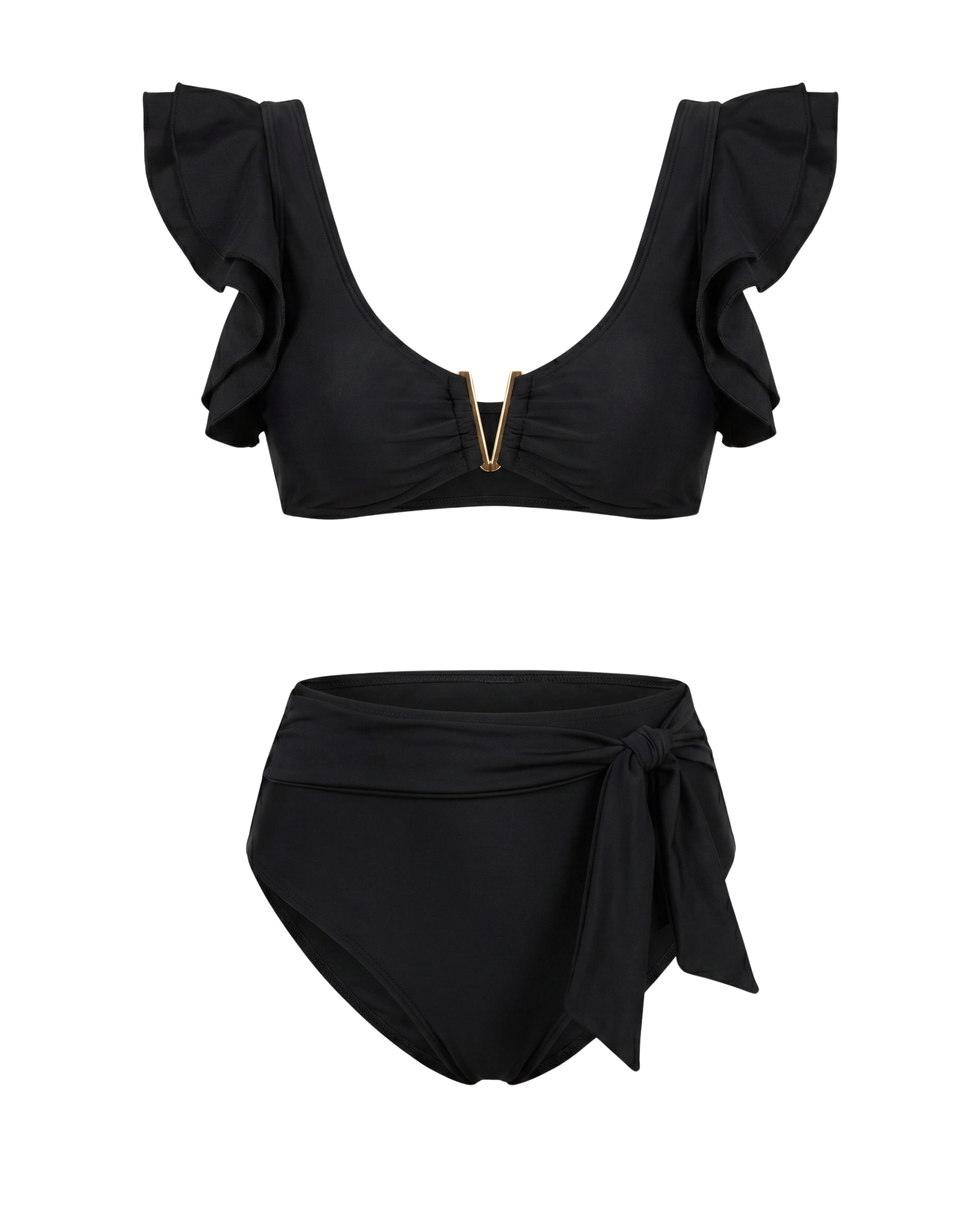 Bikini Negro Dorado con Volantes