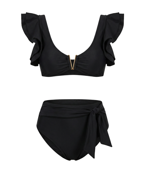 Bikini Negro Dorado con Volantes
