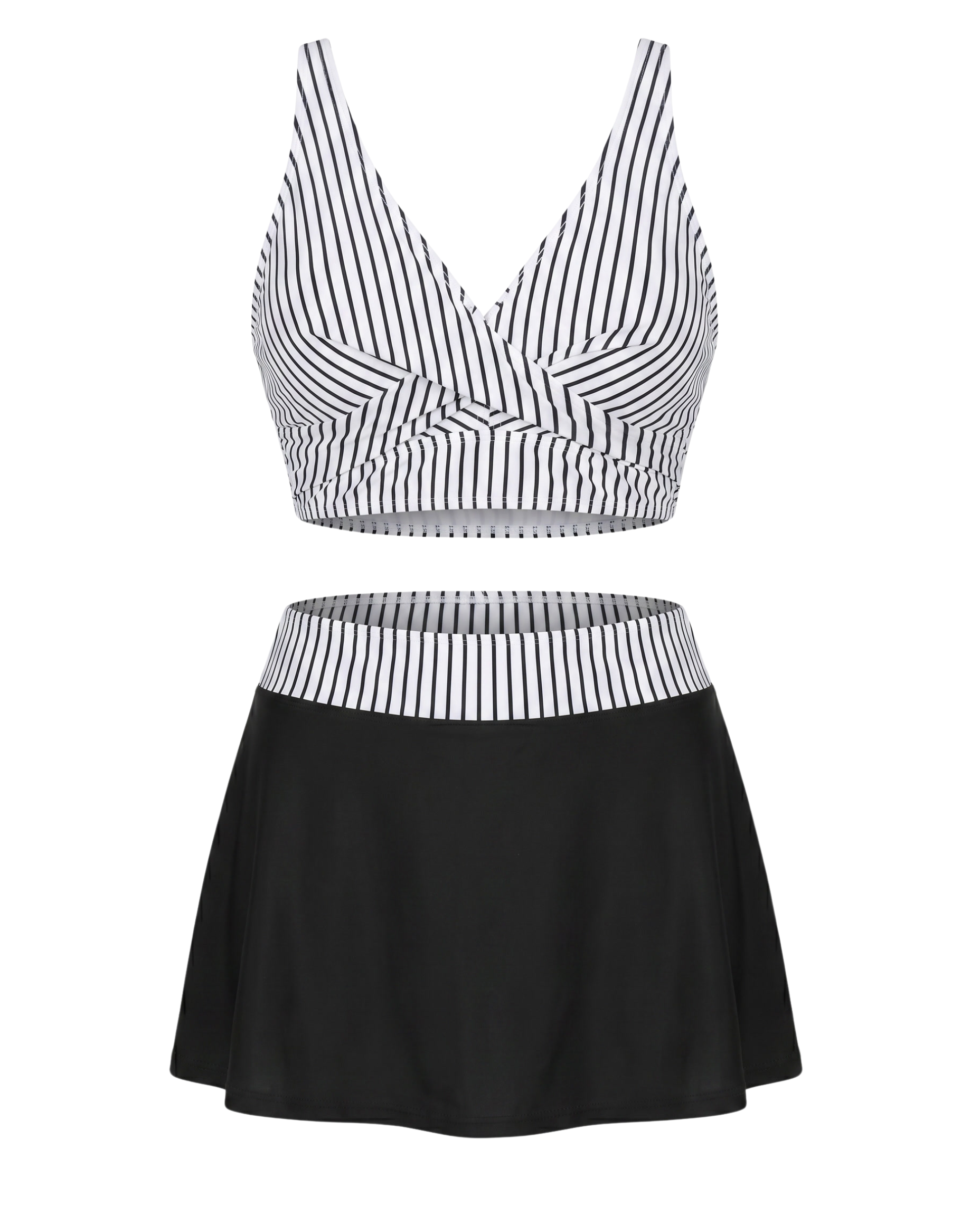 Conjunto de Bikini de Rayas con Cintura Alta
